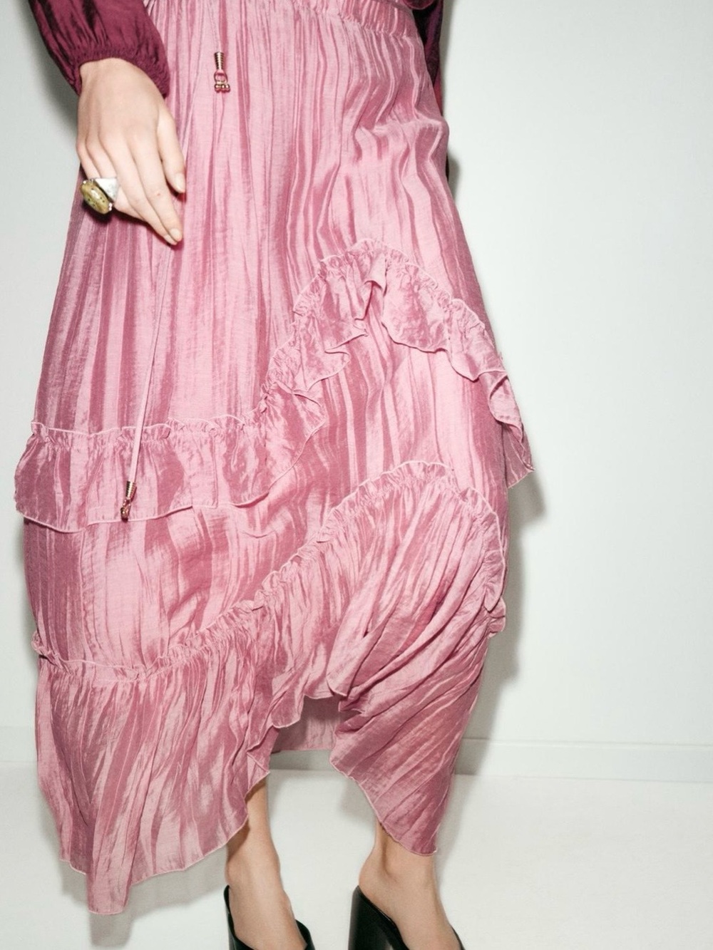 Zara Marsala Ruffled Midi Skirt. Size L. Brand new!